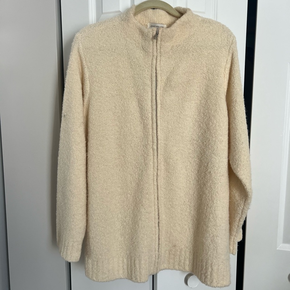 Jones New York Sport Wool Blend Comfy Zip-Up Cabincore Sweater (Size 2XL)